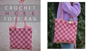 Easy Crochet Checkered Tote Bag Tutorial  Chenda DIY [upl. by Lerred]