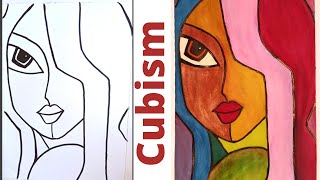 Cubism art drawing tutorial of face Easy cubism art [upl. by Akcirred]