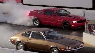 Swapped Ford Pinto Vs Ford Mustang V8  Drag Race [upl. by Stalker427]